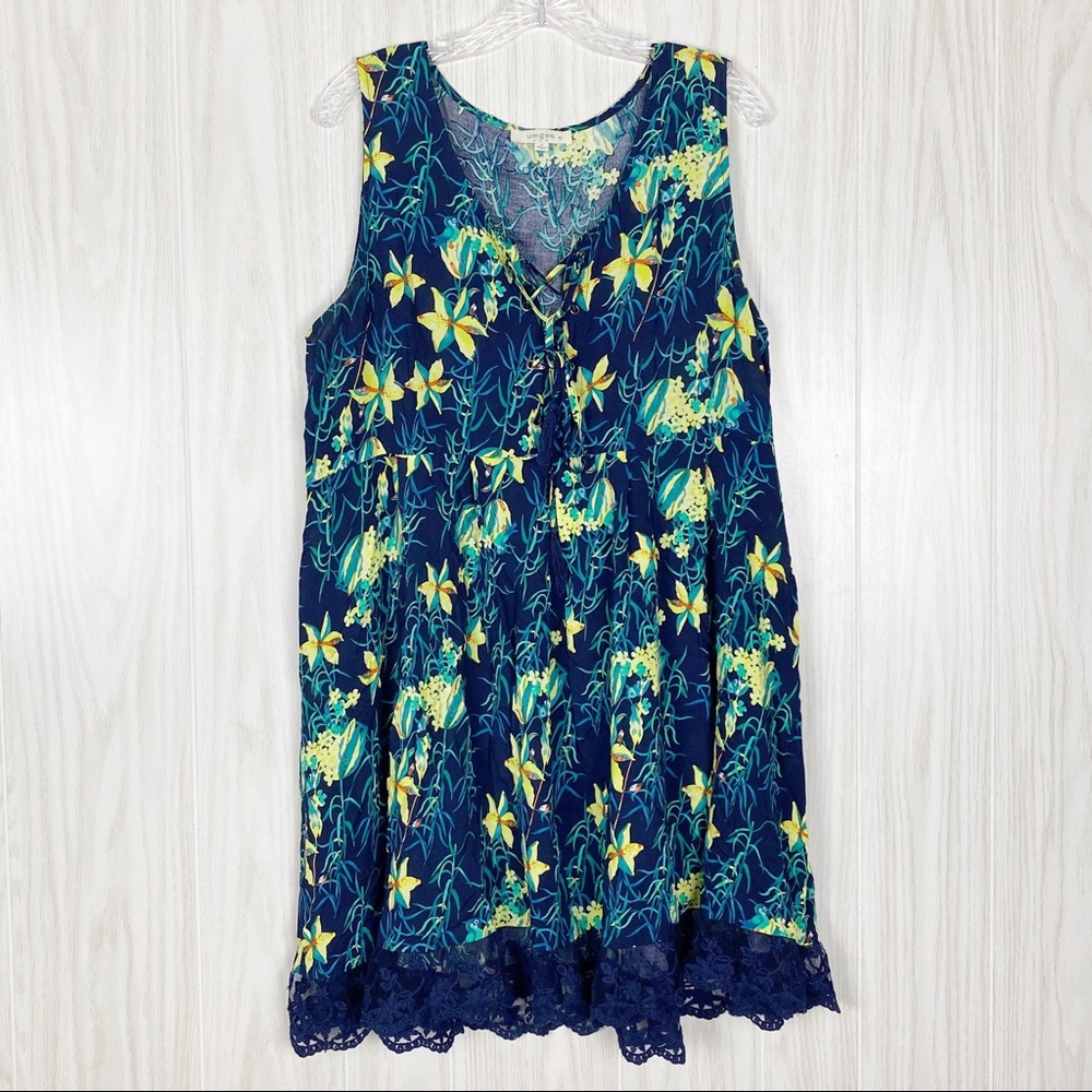 Umgee | Navy Sleeveless Floral Dress Size X Large